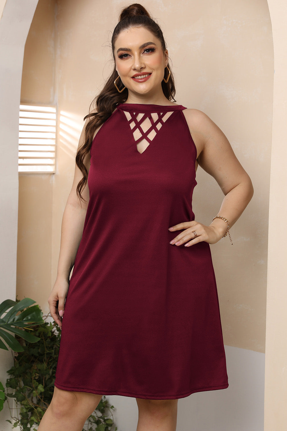 Cutout Round Neck Sleeveless Dress