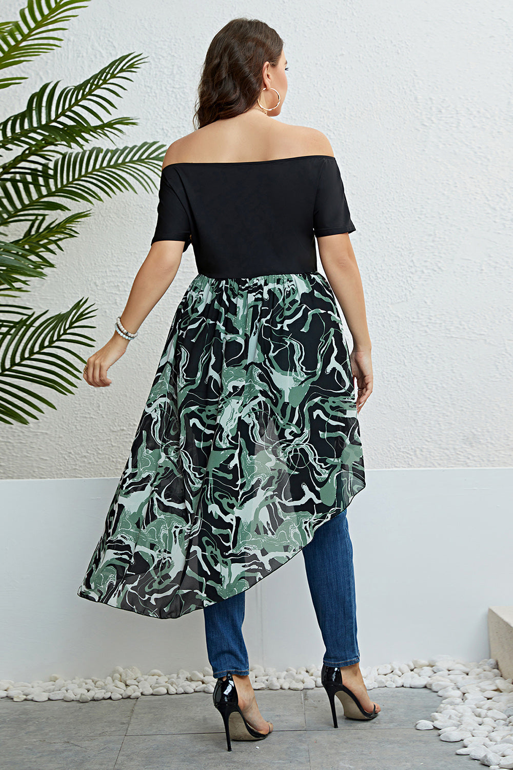 Off-Shoulder Asymmetrical Hem Dress